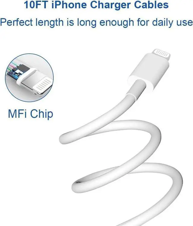 Alt view image 2 of 6 - 10 Ft iPhone Fast Charger 2-Pack 20W Super Fast Charger with Long Fast Charging Cable for iPhone 14/13/12/11 Pro Max 14 Plus Mini Pro/XS/SE/XR/iPad