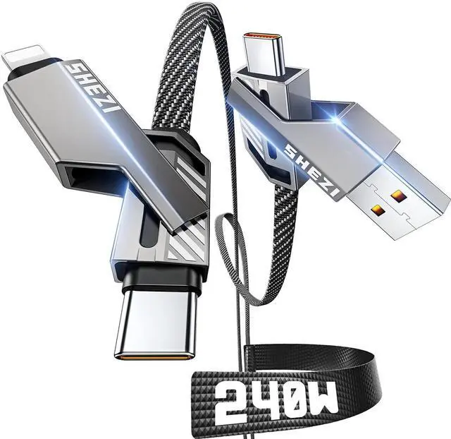 Main image of [Upgraded 2.0] 4-in-1 USB C Cable 240W 5FT Lightning Cable [Fast Charging & Data Sync] Flat Nylon Braided Multi Charger Cord Wire Combo with Lightning/USB C/A Port for iPhone/iPad & All Devices