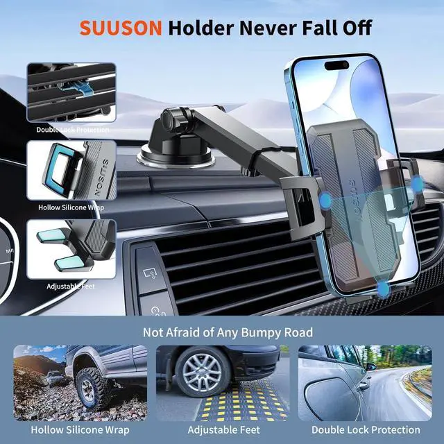 Alt view image 6 of 7 - Upgraded 3-in-1 Car Phone Holder Mount [Powerful Suction] Phone Mount for Car Dashboard Air Vent Windshield for All iPhone Android Phone (Black)