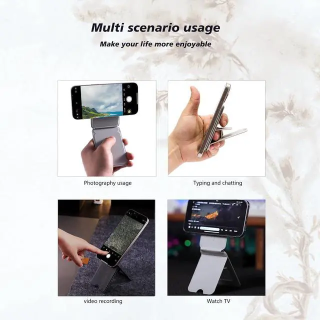 Alt view image 3 of 6 - Magnetic Phone Stand, Foldable Cell Phone tripods Stain-Resistant Leather & Angle Adjustment, Multifuctional Strong Magnets Tripod for iPhone 16/15/14/13/12 -Grey