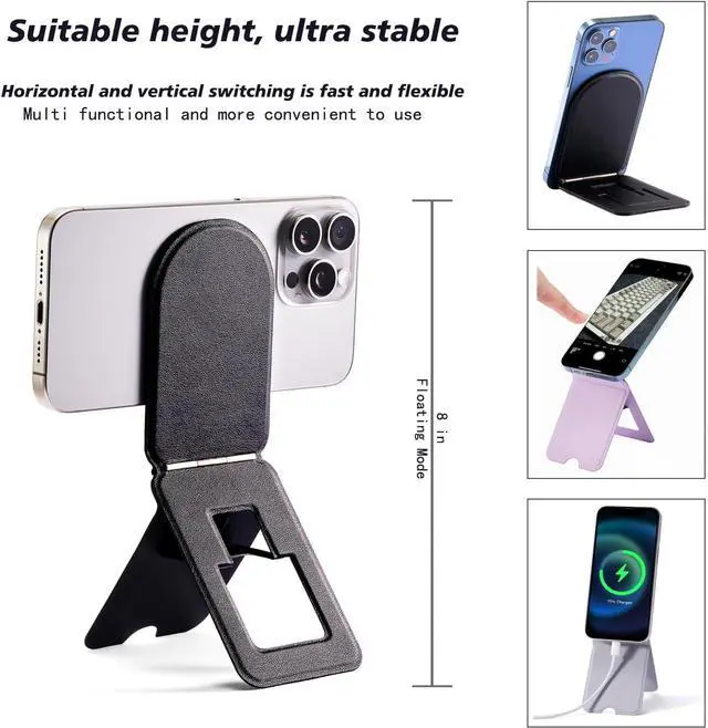 Alt view image 2 of 6 - Magnetic Phone Stand, Foldable Cell Phone tripods Stain-Resistant Leather & Angle Adjustment, Multifuctional Strong Magnets Tripod for iPhone 16/15/14/13/12 -Grey