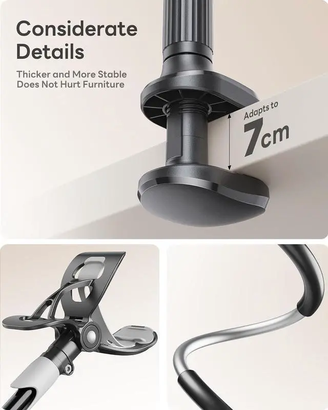 Alt view image 3 of 6 - Gooseneck Bed Phone Holder Flexible Long Arm Phone Mount for Desk Clip Bracket Clamp Stand iPhone Stand Mobile Cell Phone Stand Document Camera Nintendo Switch (Black)