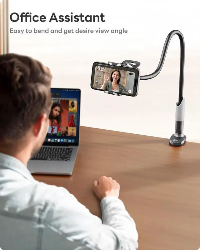 Alt view image 4 of 6 - Gooseneck Bed Phone Holder Flexible Long Arm Phone Mount for Desk Clip Bracket Clamp Stand iPhone Stand Mobile Cell Phone Stand Document Camera Nintendo Switch (Black)