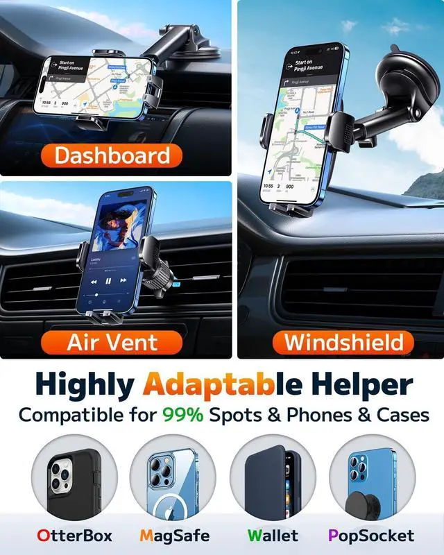 Alt view image 3 of 7 - Car Phone Holder Mount Phone Mount for Car Windshield Dashboard Air Vent Universal Hands Free Automobile Cell Phone Holder Fit for iPhone Smartphone Carbon Fiber
