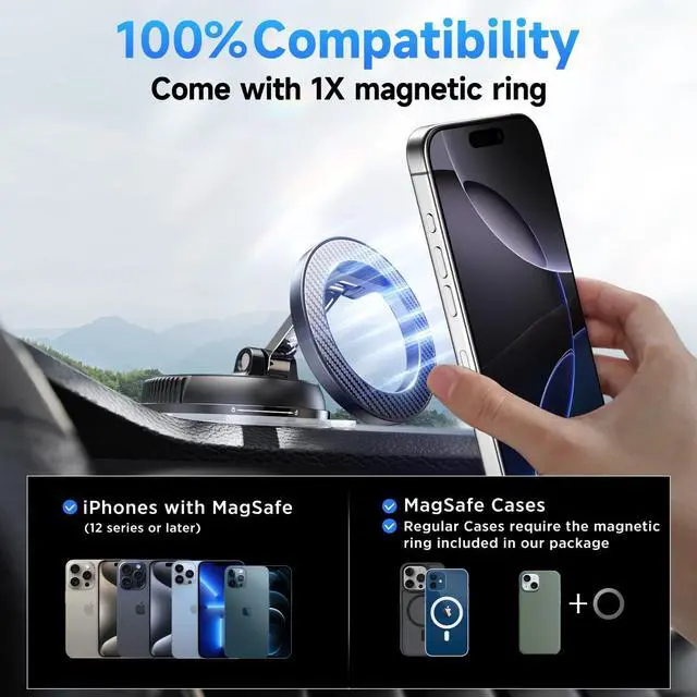 Alt view image 6 of 7 - Car Phone Holder for Magsafe [78+LBS Strongest Suction & 2400gf Strongest Magnetic] 360° Adjustable Car Phone Mount, Phone Holders for Your Car for iPhone 16 Pro Max 15 14 13 12 Plus (Carbon Fiber)