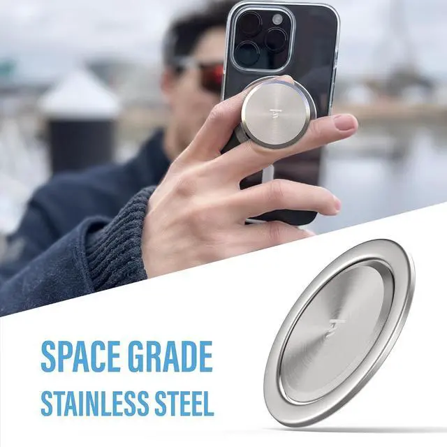 Alt view image 4 of 6 - Ultra Thin Grip for MagSafe: One Hand Pop Stand 10x Expandable Space Grade Steel Removable for Wireless Charging. Half The Thickness Twice The Pop and More Bling Than A Ring.