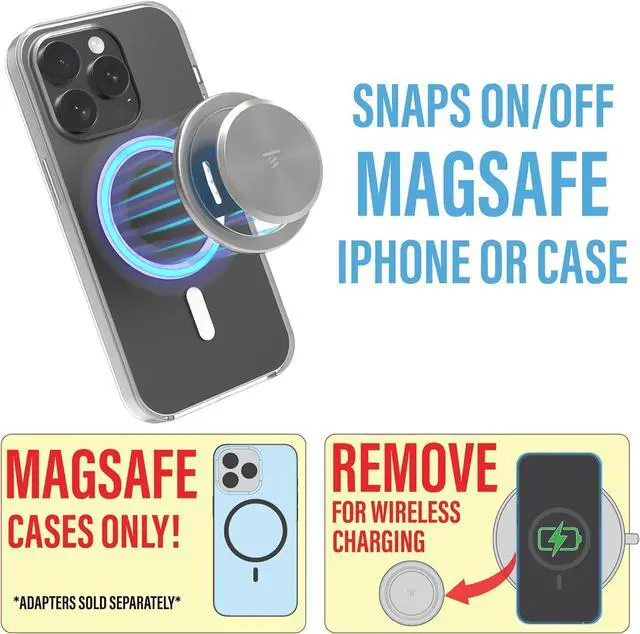 Alt view image 6 of 6 - Ultra Thin Grip for MagSafe: One Hand Pop Stand 10x Expandable Space Grade Steel Removable for Wireless Charging. Half The Thickness Twice The Pop and More Bling Than A Ring.