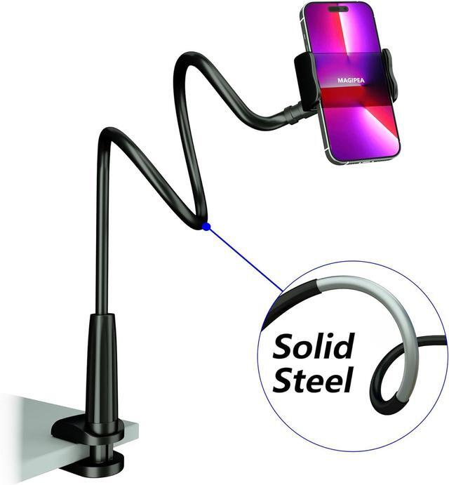 Alt view image 2 of 7 - Cell Phone Clip Bed Stand Holder with Grip Flexible Long Arm Gooseneck Bracket Mount Clamp for Desk Compatible with iPhone 14 Pro Max XR X 8 7 6 or Other 3.5-7 Devices (Black)