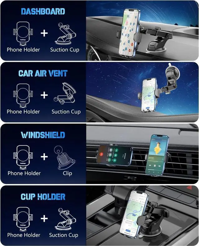 Alt view image 3 of 7 - Wireless Car Charger Fast Charging Phone Holder 3 in 1 Phone Mount Auto Clamping Car Accessories Compatible with iPhone 16 15 14 13 12 11 Xs XR  S23 Ultra S22 S21 S20/S10+ S9+ Note 9