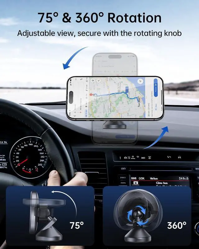 Alt view image 4 of 7 - SYNCWIRE for MagSafe Car Mount - 360 Rotation Magnetic Phone Holder for Car Dashboard, Strong Magnets Car Phone Holder Mount Compatible iPhone 16 Pro Max 15 14 13 12,Samsung - MagSafe Car Accessories