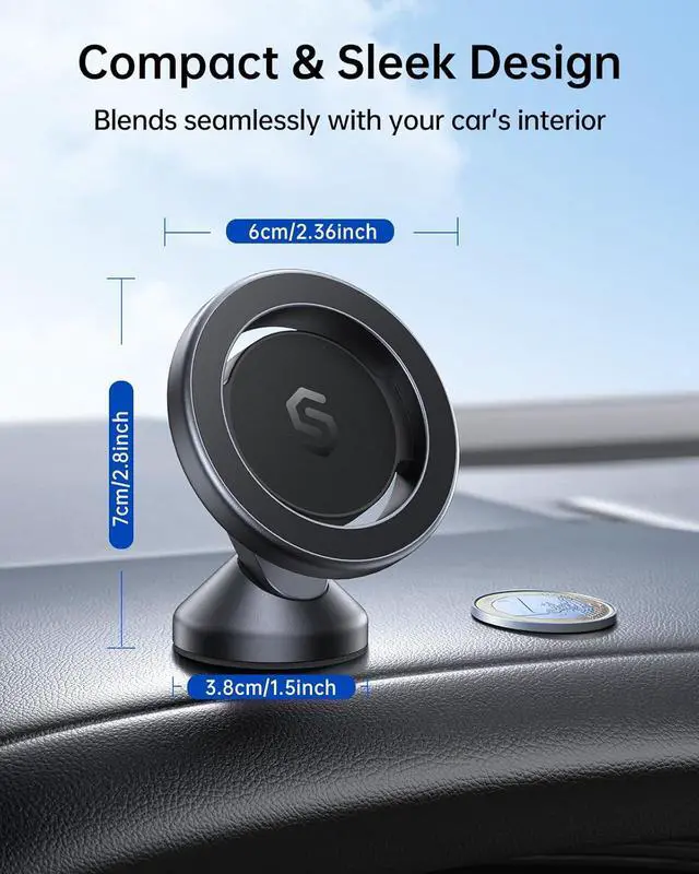 Alt view image 5 of 7 - SYNCWIRE for MagSafe Car Mount - 360 Rotation Magnetic Phone Holder for Car Dashboard, Strong Magnets Car Phone Holder Mount Compatible iPhone 16 Pro Max 15 14 13 12,Samsung - MagSafe Car Accessories