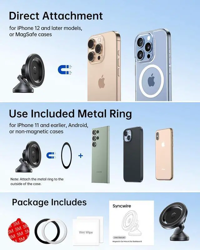 Alt view image 6 of 7 - SYNCWIRE for MagSafe Car Mount - 360 Rotation Magnetic Phone Holder for Car Dashboard, Strong Magnets Car Phone Holder Mount Compatible iPhone 16 Pro Max 15 14 13 12,Samsung - MagSafe Car Accessories