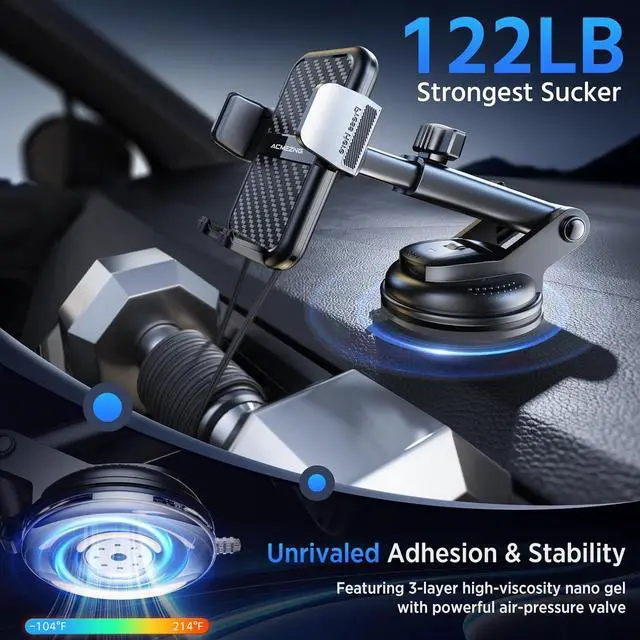 Alt view image 3 of 7 - 3-in-1 Car Phone Holder [122+LBS Strongest Suction & Stable Clamp Arm] 360° Adjustable Car Phone Mount, Cell Phone Holders for Your Car for Dashboard Vent, All Smartphones & Car Models (Black)