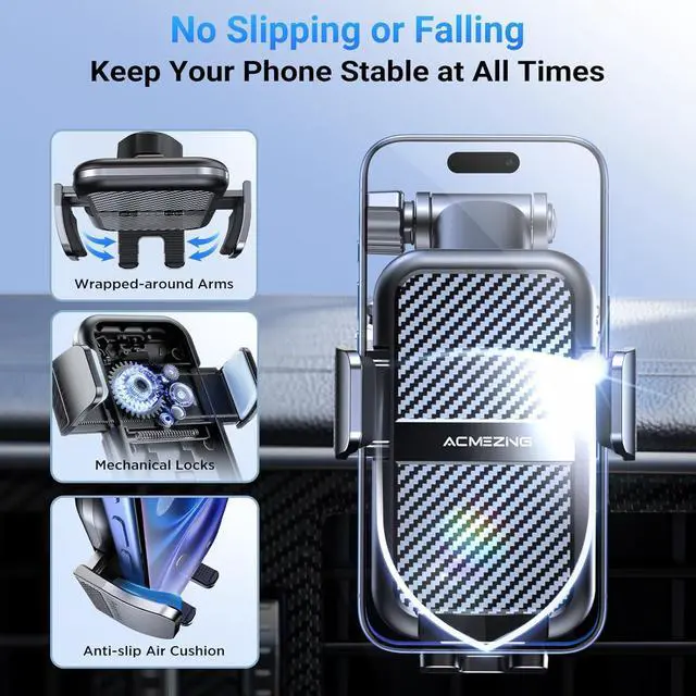 Alt view image 4 of 7 - 3-in-1 Car Phone Holder [122+LBS Strongest Suction & Stable Clamp Arm] 360° Adjustable Car Phone Mount, Cell Phone Holders for Your Car for Dashboard Vent, All Smartphones & Car Models (Black)