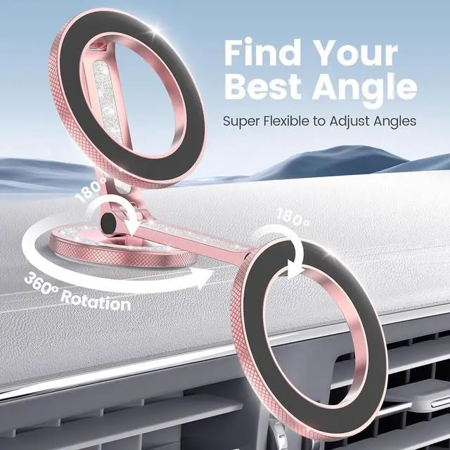 Alt view image 3 of 6 - for MagSafe Car Mount, Magnetic Phone Holder for Car, Car Phone Holder for Dashboard and Tesla Screen, Made of Aluminum Alloy. (Glitter Pink)