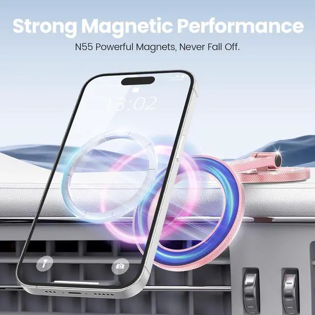 Alt view image 5 of 6 - for MagSafe Car Mount, Magnetic Phone Holder for Car, Car Phone Holder for Dashboard and Tesla Screen, Made of Aluminum Alloy. (Glitter Pink)
