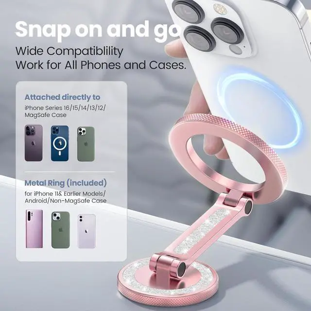 Alt view image 6 of 6 - for MagSafe Car Mount, Magnetic Phone Holder for Car, Car Phone Holder for Dashboard and Tesla Screen, Made of Aluminum Alloy. (Glitter Pink)