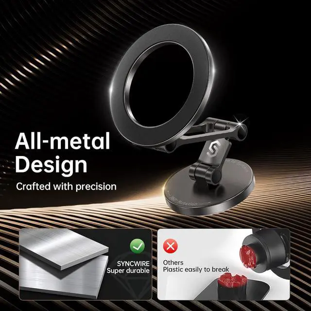 Alt view image 7 of 7 - Syncwire Fits MagSafe Car Mount for Car Dash&Tesla Screen[All-Metal] Magnetic Phone Holder, [Flexible Three-axis]360° Rotation Car Mount Strong Magnets Car Phone Holder for iPhone 16 15 14 13 Pro Max