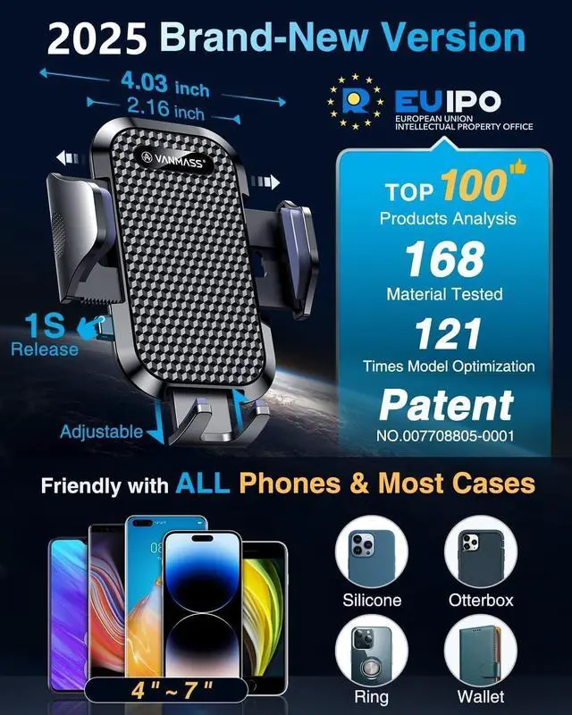 Alt view image 5 of 7 - [True Military-Grade] Car Phone Holder [Upgraded Strongest Suction & Clip] Cell Phone Mount for Dashboard Windshield Vent Truck Accessories Cradle Stand for iPhone 16 Pro Max 15 14 13 Android