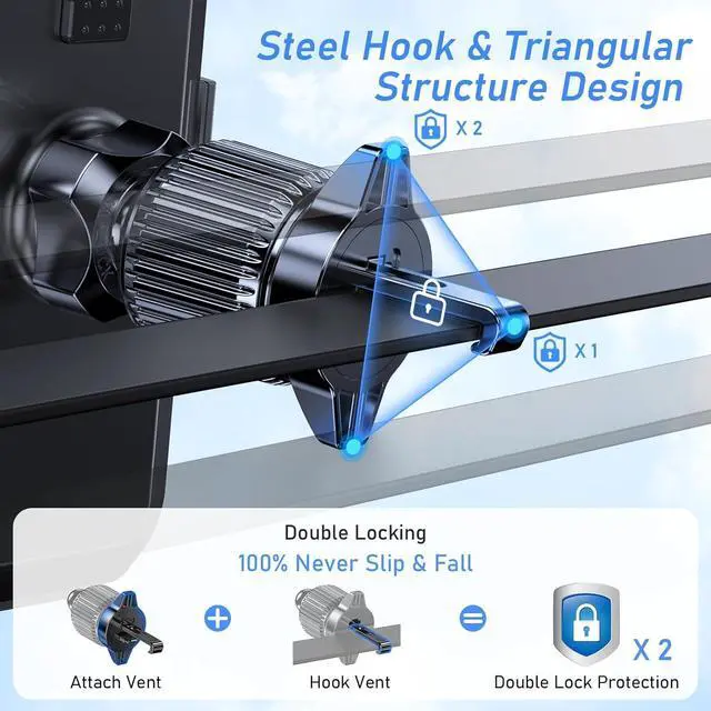 Alt view image 3 of 7 - Car Phone Holder Mount, Super Stable Air Vent Cell Phone Car Mount with 2025 Metal Hook Clip, 360° Rotation,One Button Release for iPhone, Samsung, Google, and All Other Smartphones