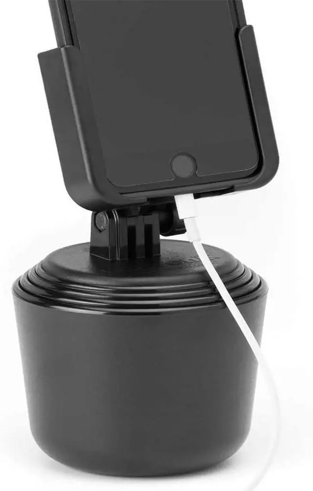 Main image of CupFone C Adjustable Universal Cup Holder Phone Mount Accessory for Car C Compatible with iPhone & Other Smartphones C Open Access Design for Cell Phone Charging - Black Plastic Knobs