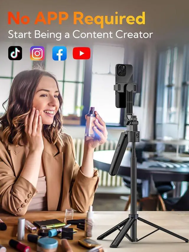 Alt view image 3 of 7 - 70 Auto Face Tracking Tripod Extendable 360 Rotation Phone Holder for iPhone and Android Selfie Stick w/Remote Control and Smart Gesture Phone Tripod Video Recording for TikTok(UTK-01)