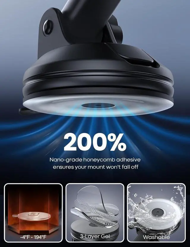 Alt view image 3 of 7 - Car Phone Holder - [Strongest Military-Grade Suction Cup] 360 Rotation Phone Holders for Your Car Quick Release Adjustable Car Phone Mount Dashboard for iPhone 16 Galaxy Smartphone Truck