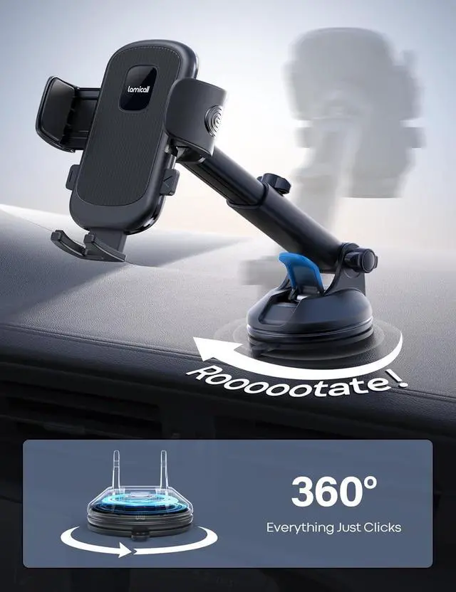 Alt view image 5 of 7 - Car Phone Holder - [Strongest Military-Grade Suction Cup] 360 Rotation Phone Holders for Your Car Quick Release Adjustable Car Phone Mount Dashboard for iPhone 16 Galaxy Smartphone Truck