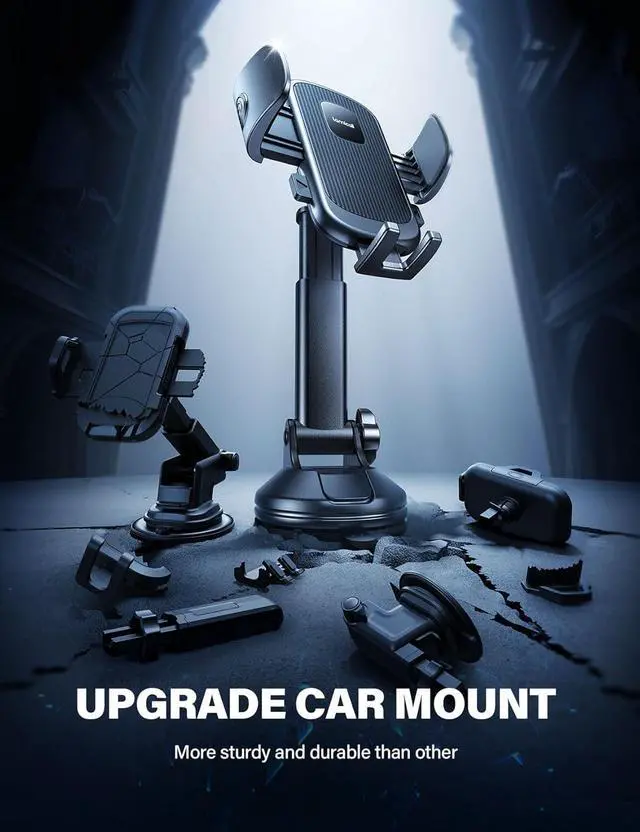Alt view image 6 of 7 - Car Phone Holder - [Strongest Military-Grade Suction Cup] 360 Rotation Phone Holders for Your Car Quick Release Adjustable Car Phone Mount Dashboard for iPhone 16 Galaxy Smartphone Truck