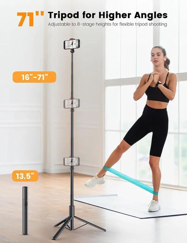 Alt view image 2 of 7 - 71 Phone Tripod NT79 Extendable Selfie Stick for Cell PhoneCamera Tripod Stand with Remote for Video Recording Phone Holder Tripod Compatible with iPhone Android Camera