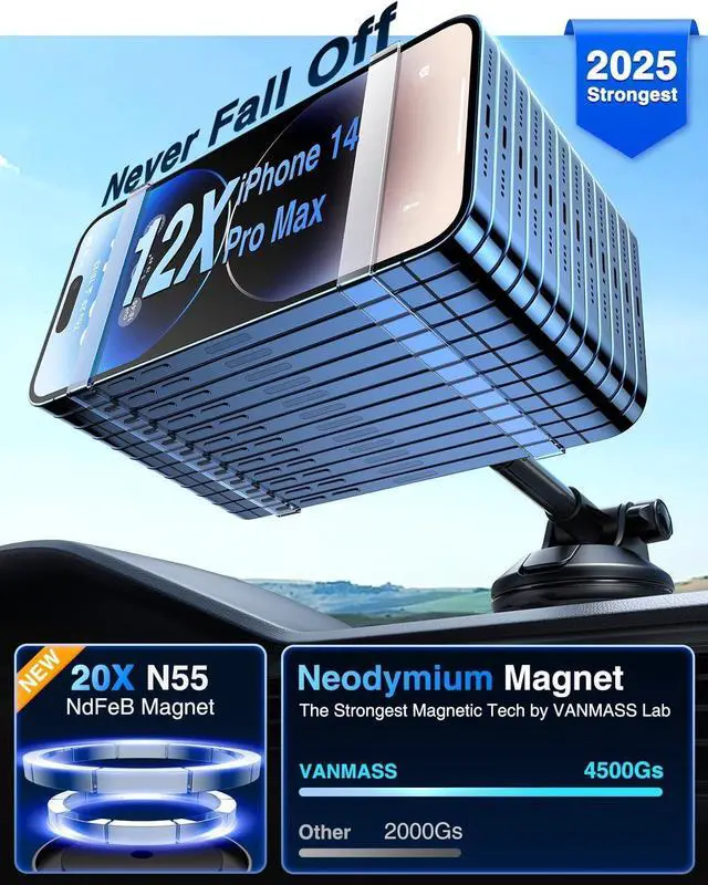 Alt view image 3 of 7 - [Military-Grade]for MagSafe Car Mount [2025 Upgraded Strongest Magnets] Magnetic Phone Holder Suction Cell Stand for Dashboard Windshield Vent Truck Cradle for iPhone 16 15 14 13 12 11 Android