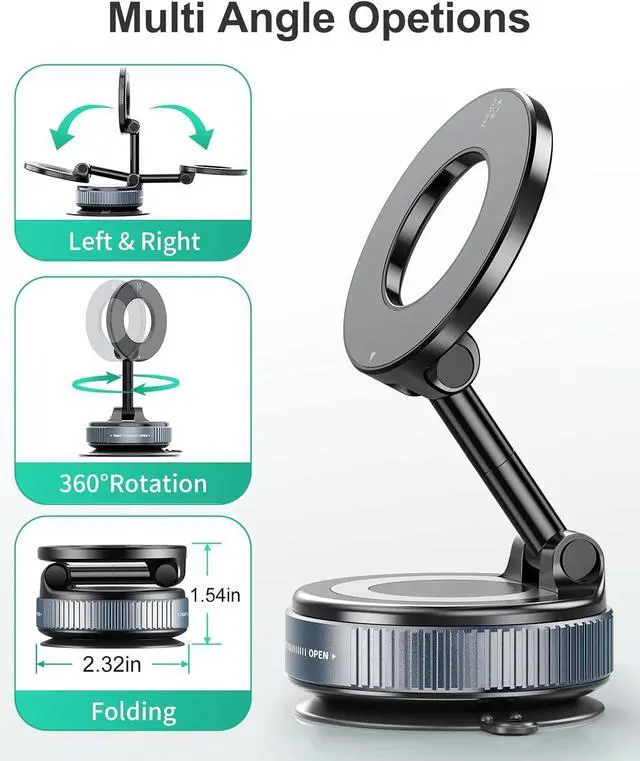Alt view image 7 of 7 - Strong Magnetic Car Phone Holder for Magsafe Suction Cup Phone Mount, [89+LBS Strongest Suction & 2800gf Strongest Magnetic] Vacuum Suction Cup Phone Mount Adjustable Swivel Lock, for Car/Gym/Mirror