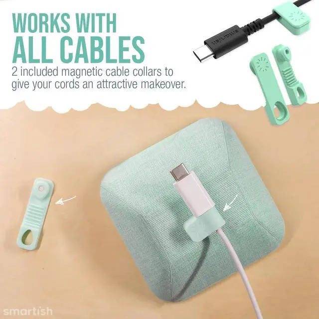 Alt view image 4 of 7 - Magnetic Cord Holder - Cable Wrangler Organizer with Magnet Clips for Charger Management on Desktop Nightstand or Side Table for All Cables USB-C Lightning Cables - Teal Me More