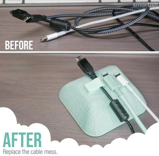 Alt view image 5 of 7 - Magnetic Cord Holder - Cable Wrangler Organizer with Magnet Clips for Charger Management on Desktop Nightstand or Side Table for All Cables USB-C Lightning Cables - Teal Me More