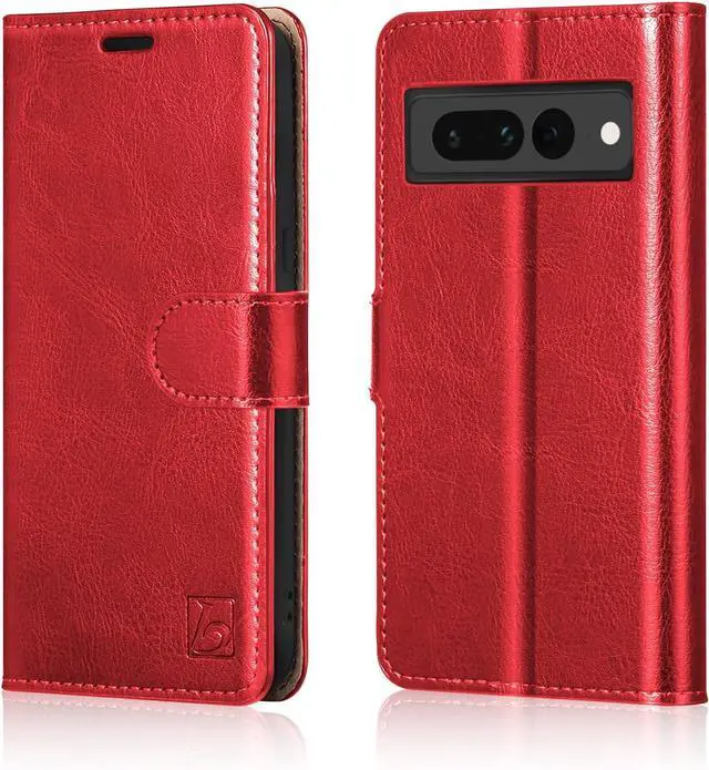 Main image of for Google Pixel 8 Pro Case Wallet-Genuine Leather-RFID Blocking Card Holders-Shockproof TPU Shell Kickstand Flip Folding Phone Cover Women Men Compatible with Google Pixel 8 Pro-Red