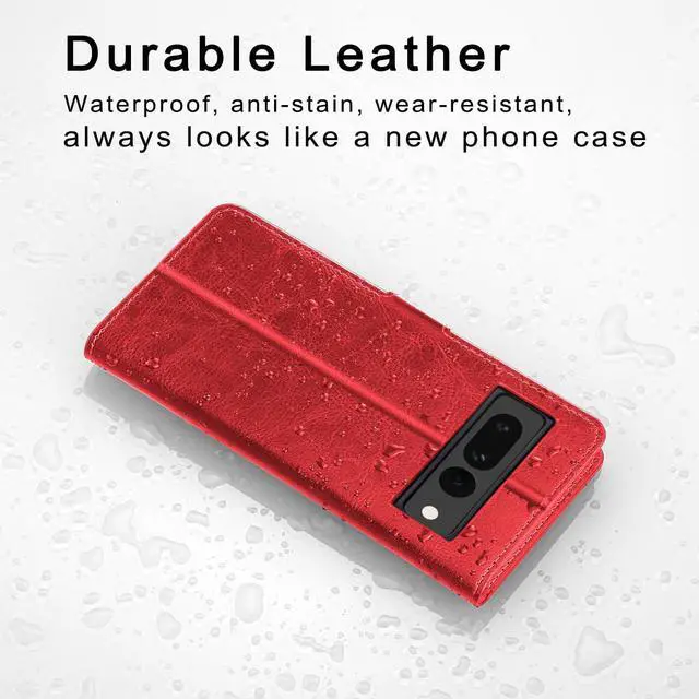 Alt view image 2 of 7 - for Google Pixel 8 Pro Case Wallet-Genuine Leather-RFID Blocking Card Holders-Shockproof TPU Shell Kickstand Flip Folding Phone Cover Women Men Compatible with Google Pixel 8 Pro-Red