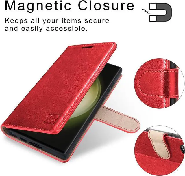 Alt view image 6 of 7 - for Google Pixel 8 Pro Case Wallet-Genuine Leather-RFID Blocking Card Holders-Shockproof TPU Shell Kickstand Flip Folding Phone Cover Women Men Compatible with Google Pixel 8 Pro-Red