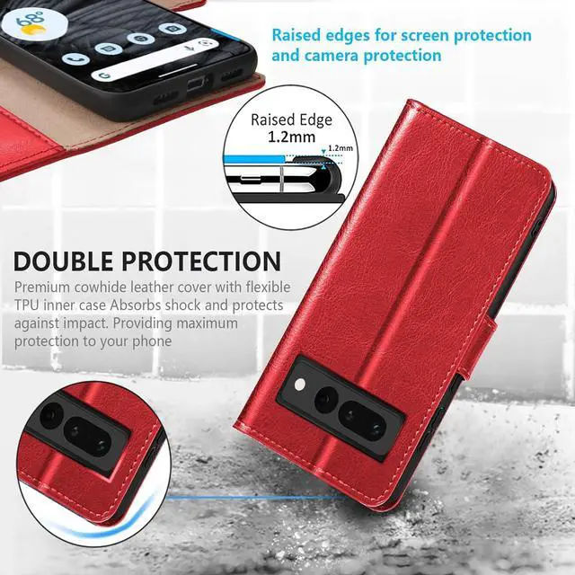 Alt view image 7 of 7 - for Google Pixel 8 Pro Case Wallet-Genuine Leather-RFID Blocking Card Holders-Shockproof TPU Shell Kickstand Flip Folding Phone Cover Women Men Compatible with Google Pixel 8 Pro-Red