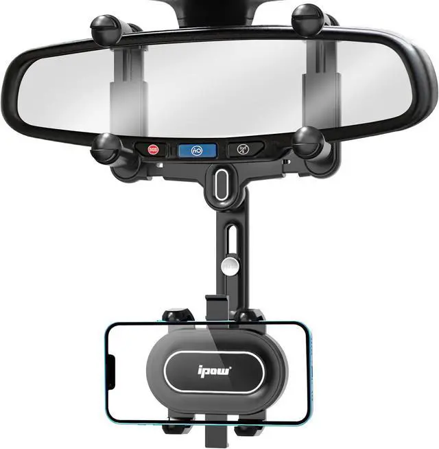 Main image of Large Rearview Mirror Phone Holder for Car 360Rotatable and Retractable 2023 Upgraded Four Corners Fixed Anti-Shake Multifunctional Design for Car Rearview Mirror with Button