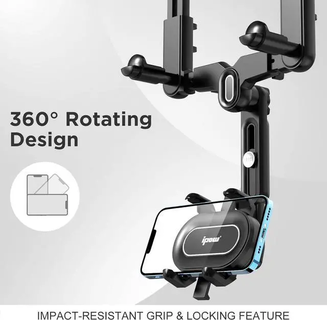Alt view image 5 of 7 - Large Rearview Mirror Phone Holder for Car 360Rotatable and Retractable 2023 Upgraded Four Corners Fixed Anti-Shake Multifunctional Design for Car Rearview Mirror with Button