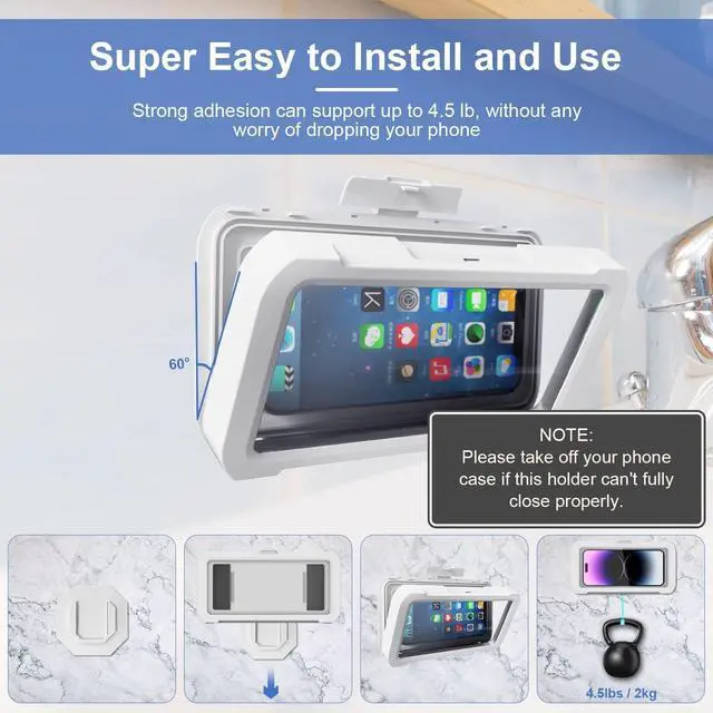 Alt view image 5 of 6 - Shower Phone Holder Waterproof 360 Rotation Shower Phone Case Anti-Fog High Sensitivity Universal Cover Mount Stand for Bathroom Wall Mirror Bathtub Kitchen Gift for Men Women