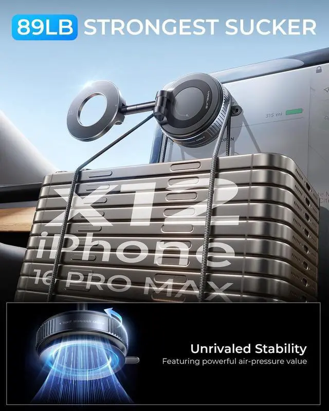 Alt view image 3 of 7 - 2025 Upgraded Vacuum Magnetic Phone Holders for Your Car 360° Adjustable Foldable Magsafe Suction Cup Phone Mount for iPhone [89+LBS Suction+2800gf Magnet] Car Truck Accessories for Men Women