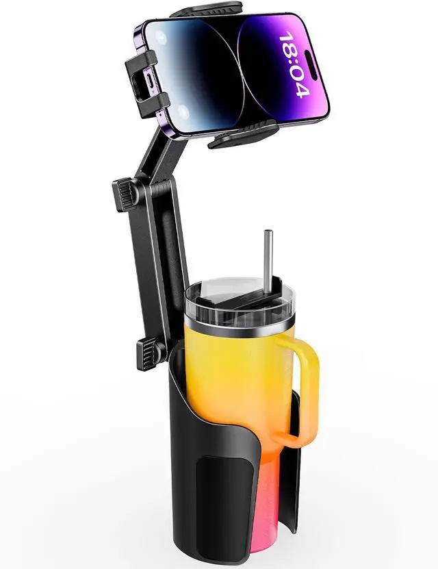 Main image of 2-in-1 Cup Holder Cell Phone Holder for Your Car Bottle Friendly Cup Cell Phone Holder Mount for Car Height Adjustable Sturdy Fit 4-7 inches Phones