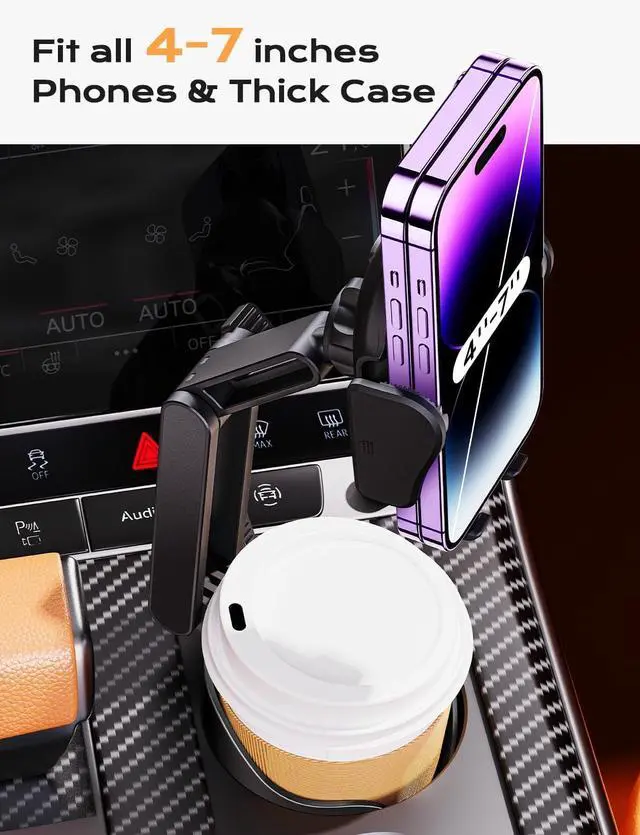 Alt view image 3 of 7 - 2-in-1 Cup Holder Cell Phone Holder for Your Car Bottle Friendly Cup Cell Phone Holder Mount for Car Height Adjustable Sturdy Fit 4-7 inches Phones