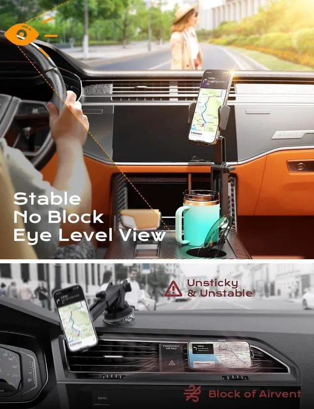 Alt view image 5 of 7 - 2-in-1 Cup Holder Cell Phone Holder for Your Car Bottle Friendly Cup Cell Phone Holder Mount for Car Height Adjustable Sturdy Fit 4-7 inches Phones