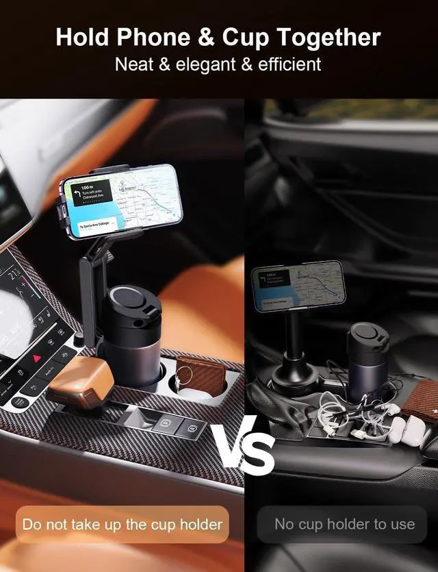 Alt view image 7 of 7 - 2-in-1 Cup Holder Cell Phone Holder for Your Car Bottle Friendly Cup Cell Phone Holder Mount for Car Height Adjustable Sturdy Fit 4-7 inches Phones