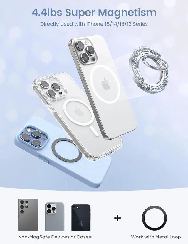 Alt view image 5 of 7 - Magnetic Phone Ring for MagSafe Grip - 2025 [Super Magnet] Stylish Twinkle Ring Holder Stand with [Upgrade Gear Hinge] Mag Safe Accessory for iPhone 16 15 14 13 Pro Max Plus Glitter Silver