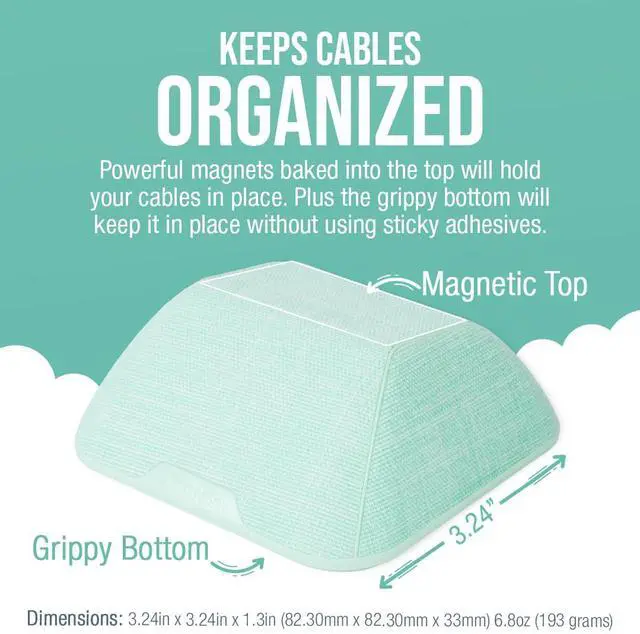 Alt view image 2 of 7 - Magnetic Cord Holder - Cable Wrangler Organizer with Magnet Clips for Charger Management on Desktop Nightstand or Side Table for All Cables USB-C Lightning Cables - Teal Me More