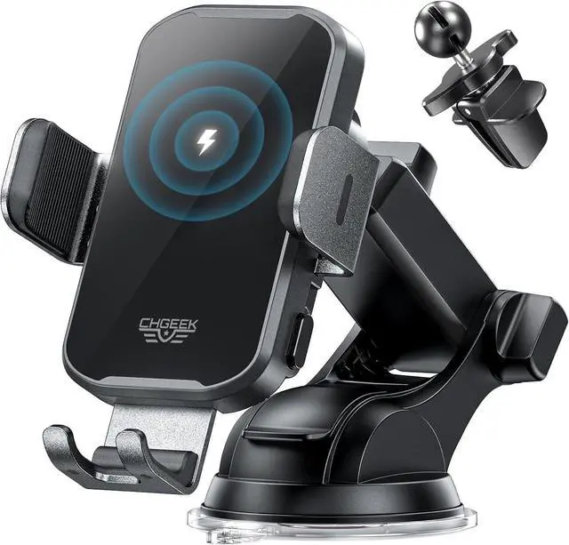 Main image of CHGeek Wireless Car Charger Phone Holder Mount, 15W Fast Charging Auto Clamping Phone Holders for Your Car Dashboard Windshield Air Vent Car Accessories for iPhone, Samsung Galaxy, Google Pixel etc