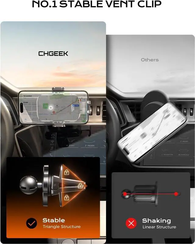 Alt view image 6 of 7 - CHGeek Wireless Car Charger Phone Holder Mount, 15W Fast Charging Auto Clamping Phone Holders for Your Car Dashboard Windshield Air Vent Car Accessories for iPhone, Samsung Galaxy, Google Pixel etc